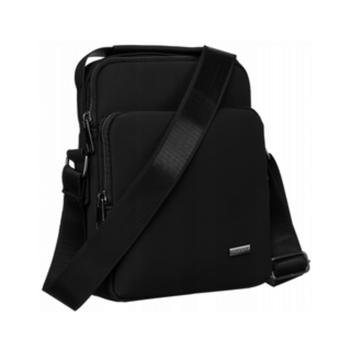 Férfi táska, Rovicky, Szövet, Állítható pánt, 26x21x7cm, 3 zseb, Fekete