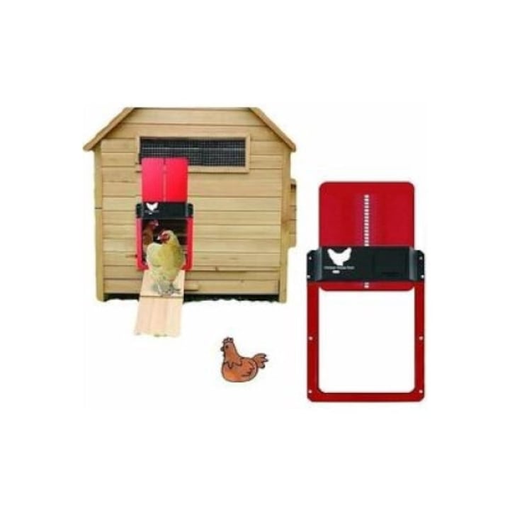Usa automata pentru cotet de gaini cu senzor de lumina, impermeabila, 35x24x3.7cm, rosu