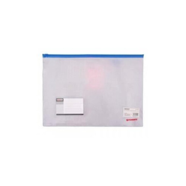 Mapa A4 cu fermoar, Penmate, transparenta, 33x24cm, albastra