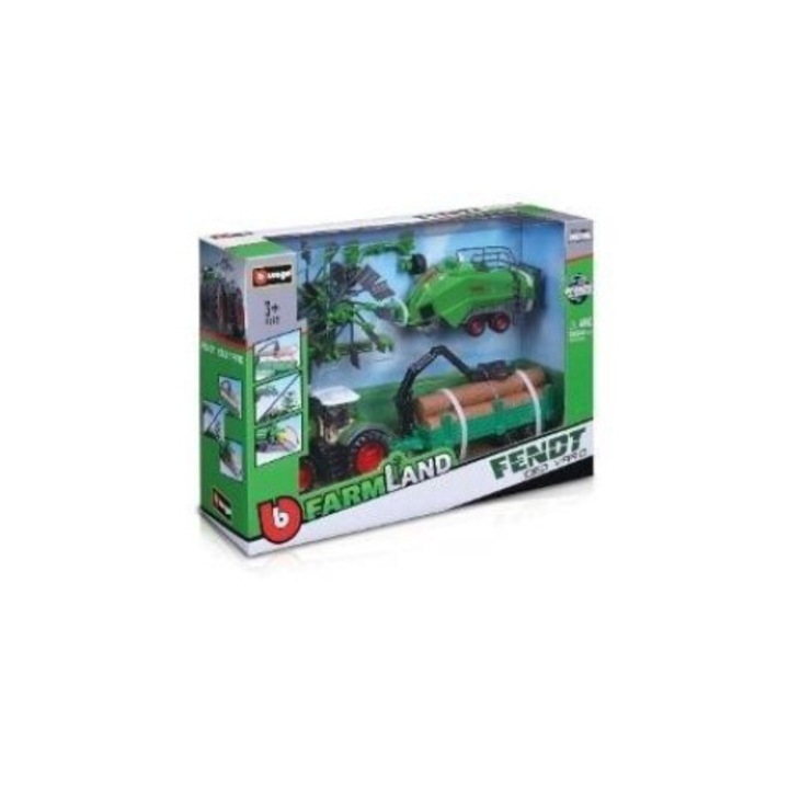 Set tractor BBurago 1050 Varior, cu 3 remorci, 10cm, 317x216mm