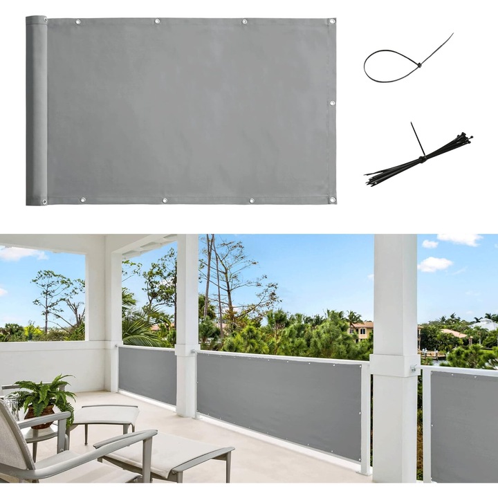 Paravan balcon BGHYHYHI, 500x90cm, impermeabil, gri
