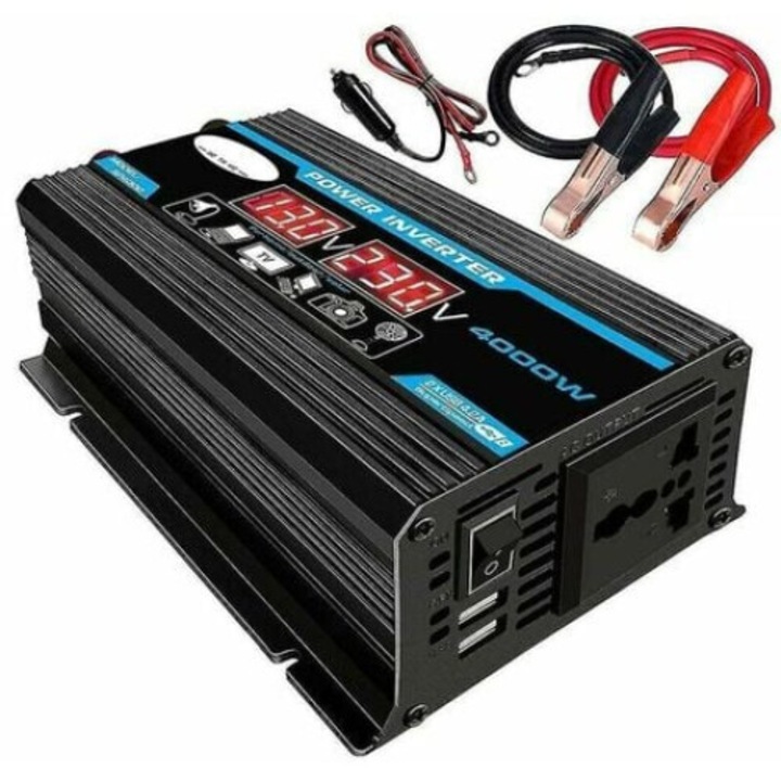 Автомобилен инвертор BGHYHYHI 4000W, 12V-220V, 2 USB порта, 18.7x10.0x14.7cm