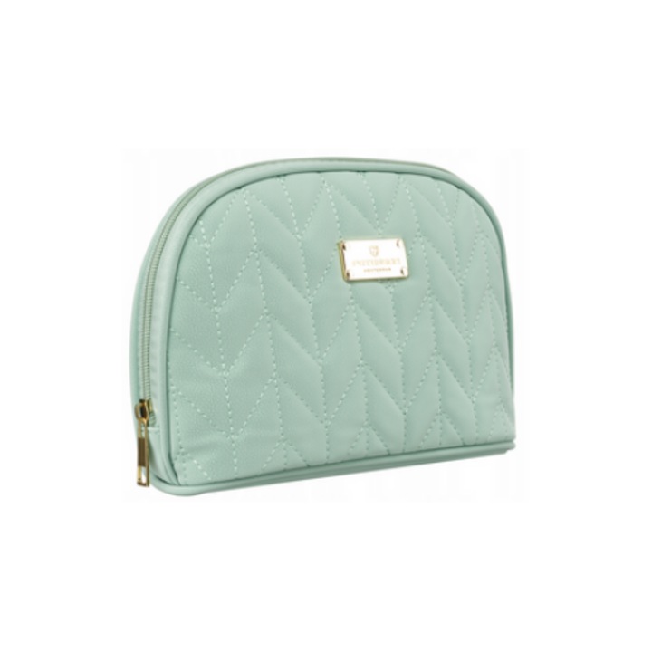 Portfard cosmetice, Peterson, piele ecologica, detalii aurii, verde