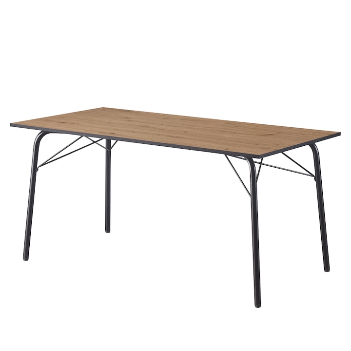 Трапезна маса MDF дъб занаятчийски черен метал Nalak 160x80x75 см