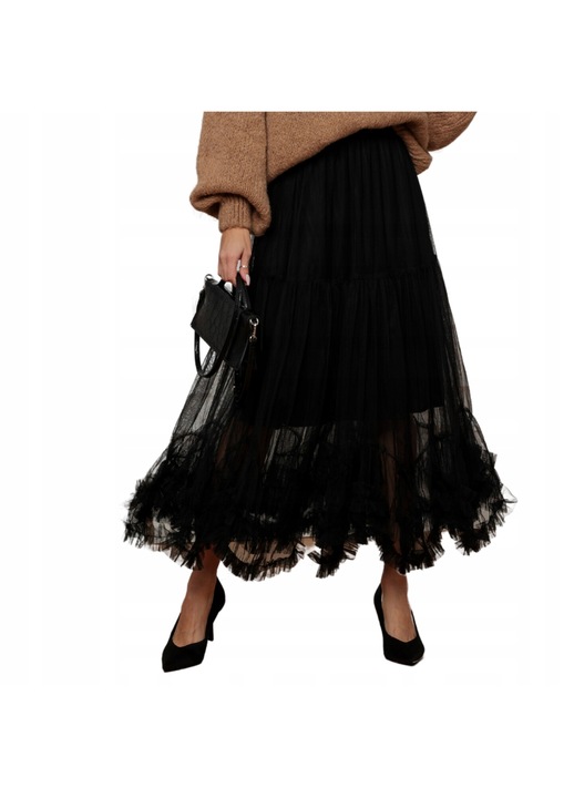 Fusta lunga Tulle, Cu volane, Och Bella, Negru, One Size INTL