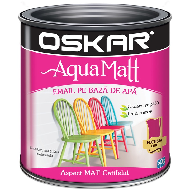 Oskar Aqua Matt vízbázisú zománcfesték, Fuchsia chic, 0,6 L