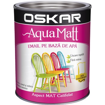 Vopsea email pe baza de apa Oskar Aqua Matt, Alb contemporan, 0.6 L Vopsea email pe baza de apa Oskar Aqua Matt, Alb contemporan, 0.6 L