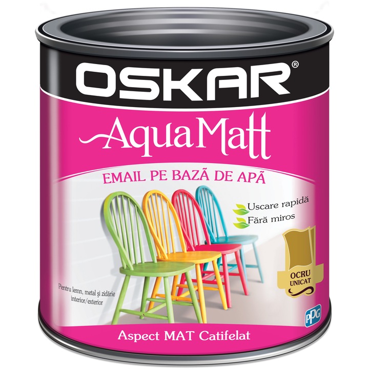 Vopsea email pe baza de apa Oskar Aqua Matt, Ocru unicat, 0.6 L