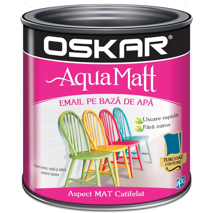 Vopsea email pe baza de apa Oskar Aqua Matt, Turcoaz couture, 0.6 L