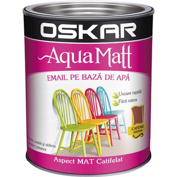 Vopsea email pe baza de apa Oskar Aqua Matt, Cafeniu distins, 0.6 L Vopsea email pe baza de apa Oskar Aqua Matt, Cafeniu distins, 0.6 L