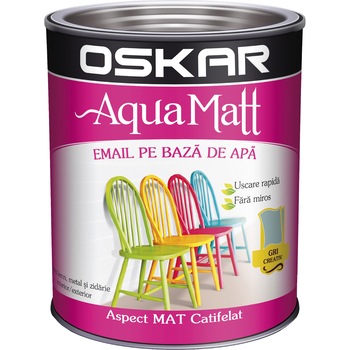 Vopsea email pe baza de apa Oskar Aqua Matt, Gri creativ, 0.6 L Vopsea email pe baza de apa Oskar Aqua Matt, Gri creativ, 0.6 L