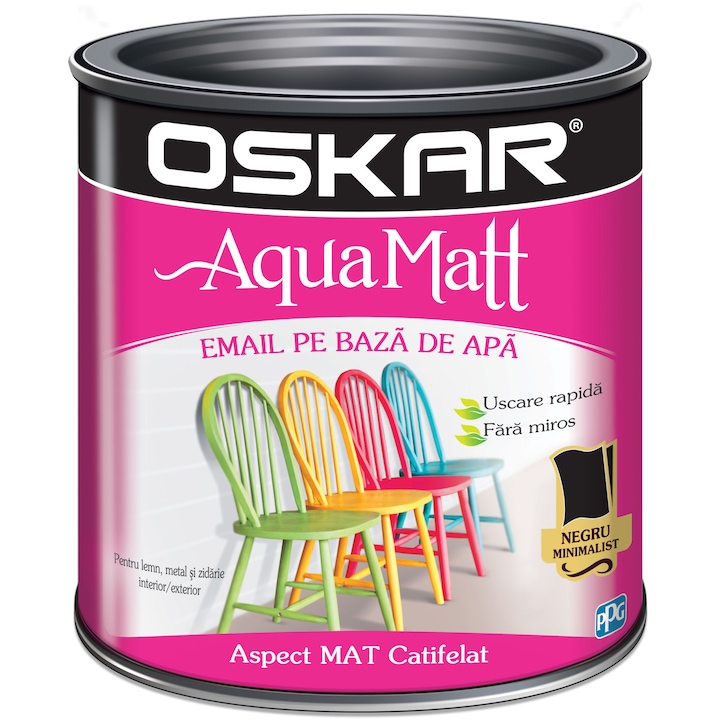 Vopsea email pe baza de apa Oskar Aqua Matt, Negru minimalist, 0.6 L