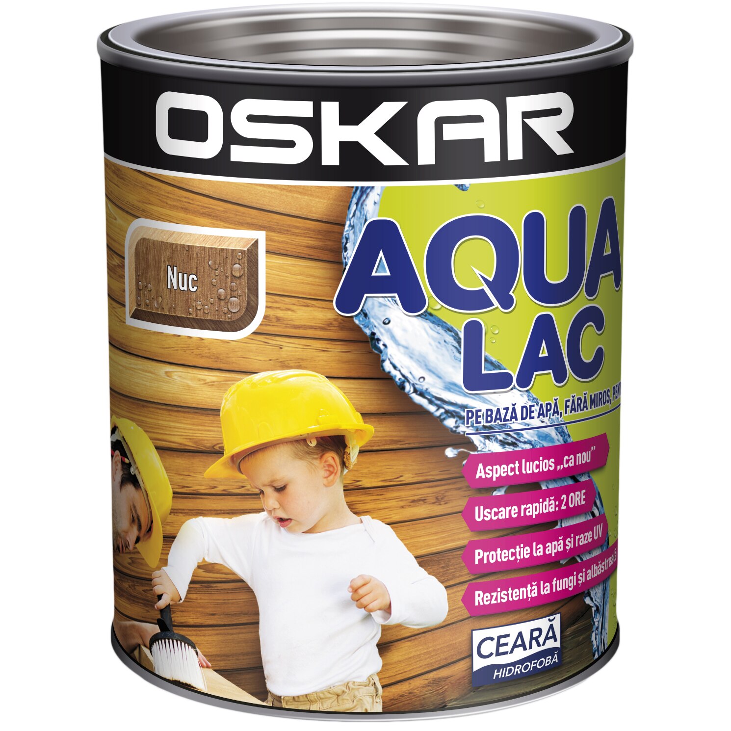 Lac pentru lemn Oskar Aqua, Nuc, 2.5 L