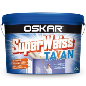 Vopsea Super-lavabila de interior Oskar Superweiss Dis Tavan, Alba, 2.5 L