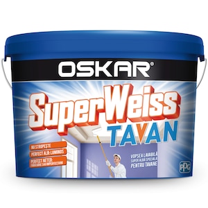 Vopsea Super-lavabila de interior Oskar Superweiss Dis Tavan, Alba, 2.5 L
