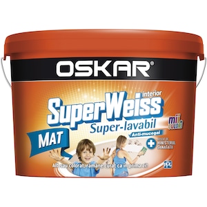 Vopsea Super-lavabila de interior anti-mucegai Oskar Superweiss, Alba, 2.5 L