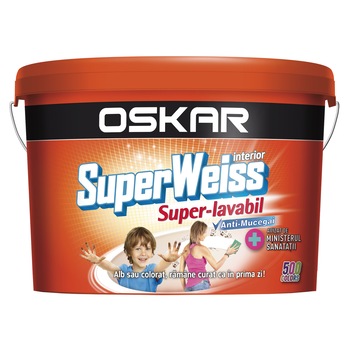 Vopsea Super-lavabila de interior anti-mucegai Oskar Superweiss, Alba, 2.5 L Vopsea Super-lavabila de interior anti-mucegai Oskar Superweiss, Alba, 2.5 L