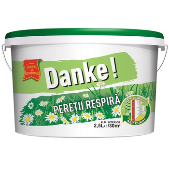 Vopsea lavabila de interior Danke Peretii Respira, Alba, 2.5 L Vopsea lavabila de interior Danke Peretii Respira, Alba, 2.5 L