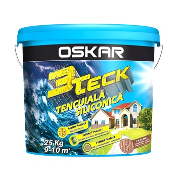 Tencuiala decorativa siliconica Oskar 3Teck, structura scoarta de copac, interior / exterior, Caramel, 25 kg Tencuiala decorativa siliconica Oskar 3Teck, structura scoarta de copac, interior / exterior, Caramel, 25 kg