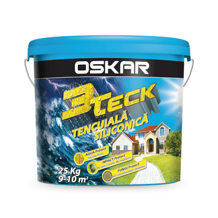 Tencuiala decorativa siliconica Oskar 3Teck, structura scoarta de copac, interior / exterior, Alb, 25 kg