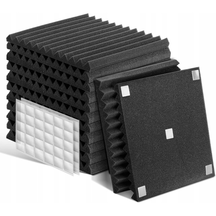 Panouri acustice, Luka, set 12 piese, negru, 30x30x2,5cm