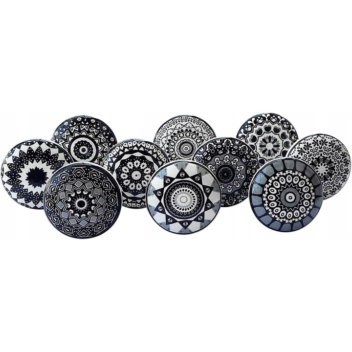 Set 10 manere ceramice vintage pentru mobilier Luka, alb/negru
