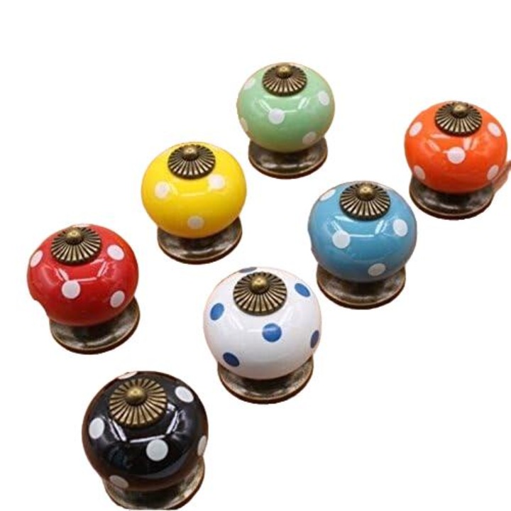 Manere ceramice Luka, set 7 piese, multicolor, 34mm, 7 suruburi