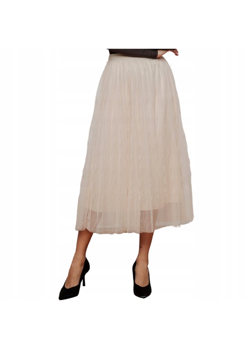 Fusta lunga Tulle Och Bella, Cu volane, Bej, One Size INTL