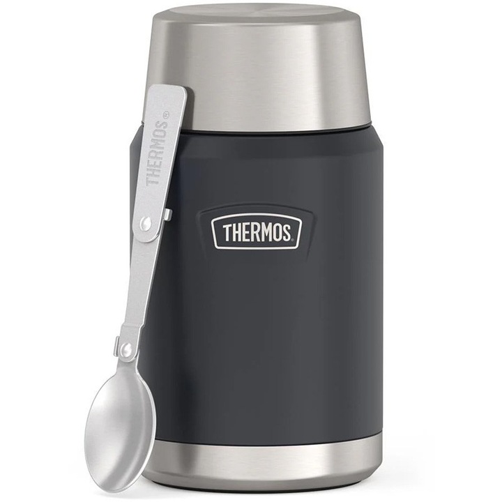 Set termos alimente si lingurita pliabila, Thermos, 710ml, Gri granit