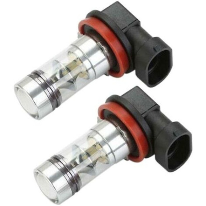 Becuri LED H8, BGHYHYHI, 1800 lm, 6000K, set 2 bucati, negru, 12V/24V