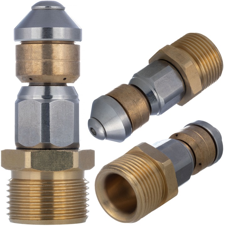 Duza rotativa pentru curatarea tevilor, Rosfix, otel inoxidabil, alama, M22, 350 bar