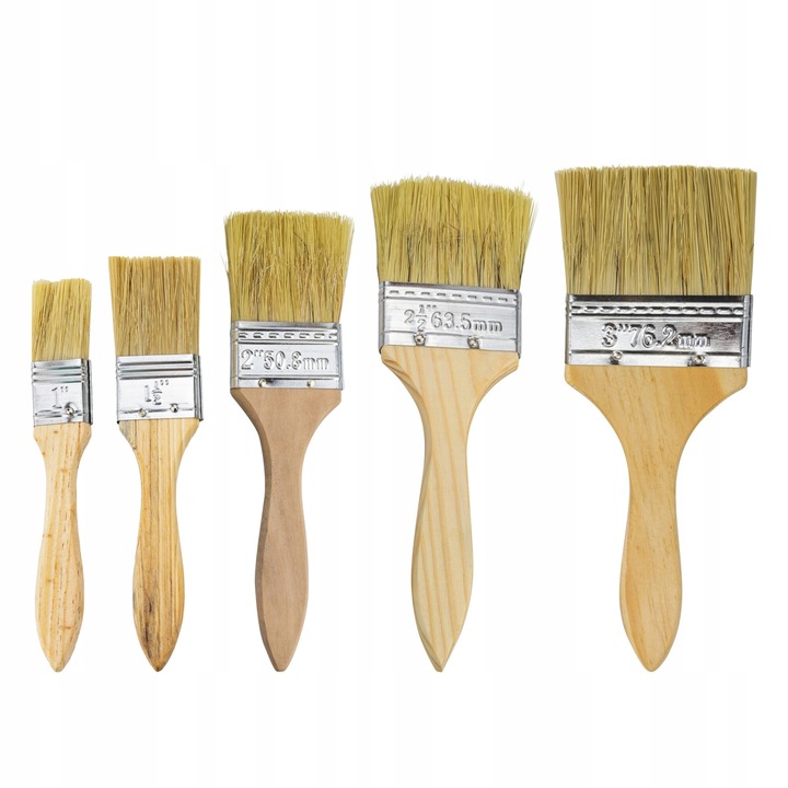 Set de 5 pensule de vopsit pentru pereti/mobilier, Rosfix, sintetice, 1"/1.5"/2"/2.5"/3"