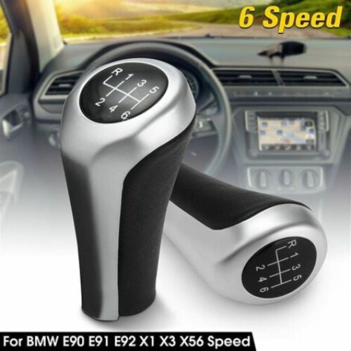 Nuca schimbator de viteze 6 trepte, BGHYHYHI, negru/crom, 9.5cm, compatibil cu BMW E46/E63/E90/E91/E92/X1/X3/X5