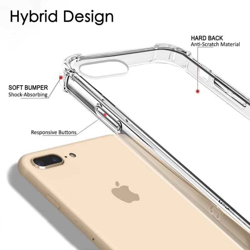 Husa protectie Mat-Tech compatibila cu iPhone 7 Plus / 8 Plus, Colturi anti-drop, Decupaje Precise, Rezistenta la impact, Margini ridicate pentru protectia ecranului, Transparenta