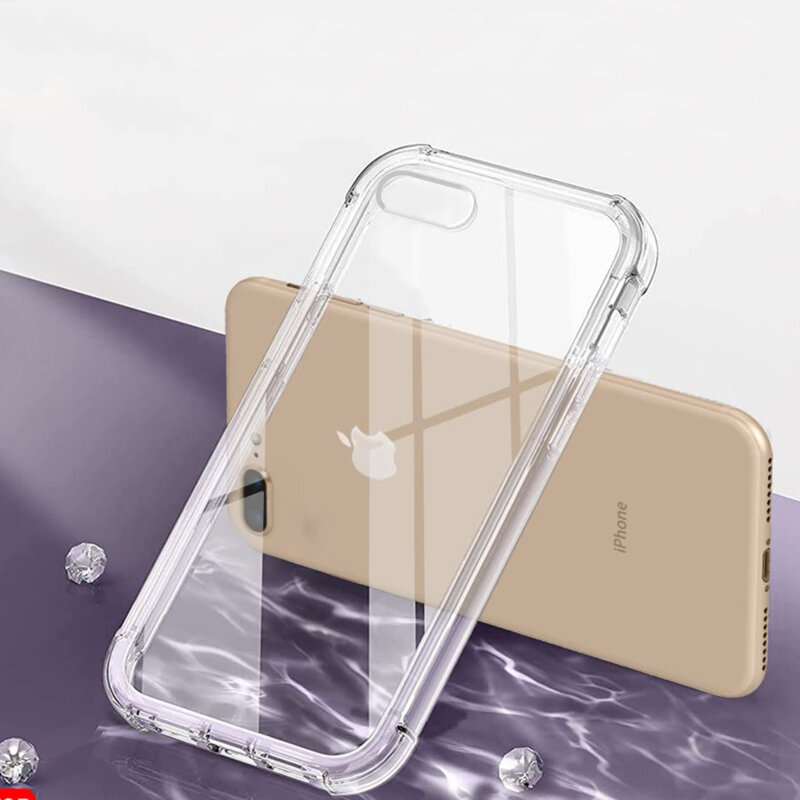 Husa protectie Mat-Tech compatibila cu iPhone 7 Plus / 8 Plus, Colturi anti-drop, Decupaje Precise, Rezistenta la impact, Margini ridicate pentru protectia ecranului, Transparenta