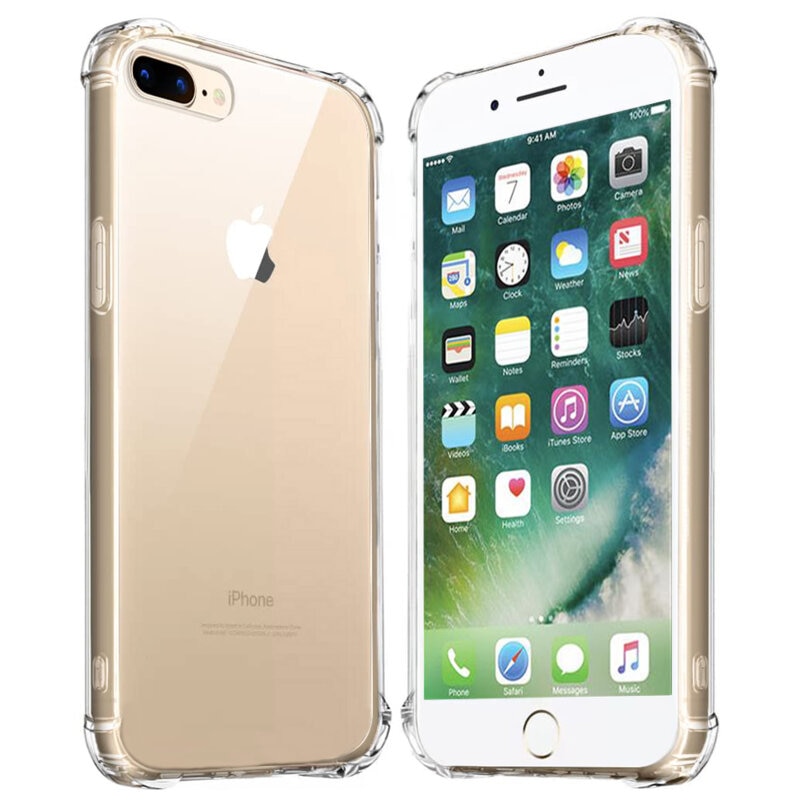 Husa protectie Mat-Tech compatibila cu iPhone 7 Plus / 8 Plus, Colturi anti-drop, Decupaje Precise, Rezistenta la impact, Margini ridicate pentru protectia ecranului, Transparenta