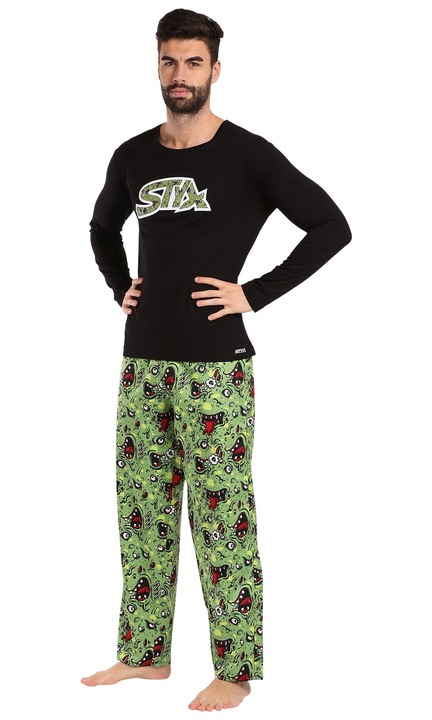 Pijamale barbati, Styx, Bumbac, Verde/Negru