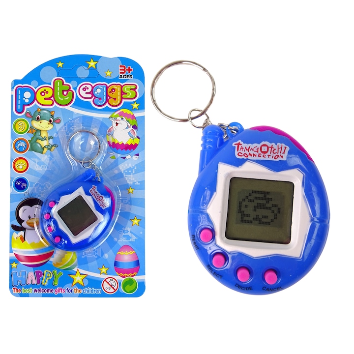 Tamagotchi interaktív játék, LEAN TOYS, kék, 5x6x2cm, elemkészlet AG13