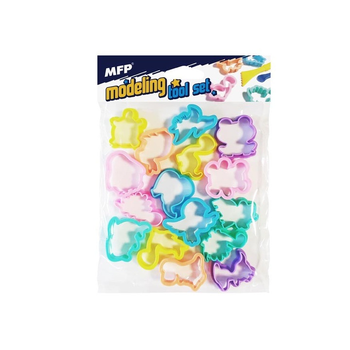 Set 16 Forme pentru plastilina, MFP, Plastic, Forme animale, Multicolor