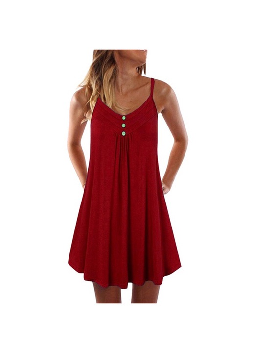 Дамска рокля, виненочервена, без ръкави, презрамка, V-образно деколте, летен комплект, 2XL INTL