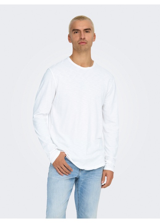 Only & Sons hosszú ujjú póló, pamut, elefántcsont fehér, hosszú kivágású, kerek nyakú, elasztikus anyag, L INTL