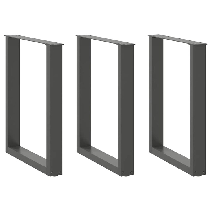 Picioare de masa in forma de U vidaXL, 3 buc., antracit, 70x(72-73) cm, otel 19 kg