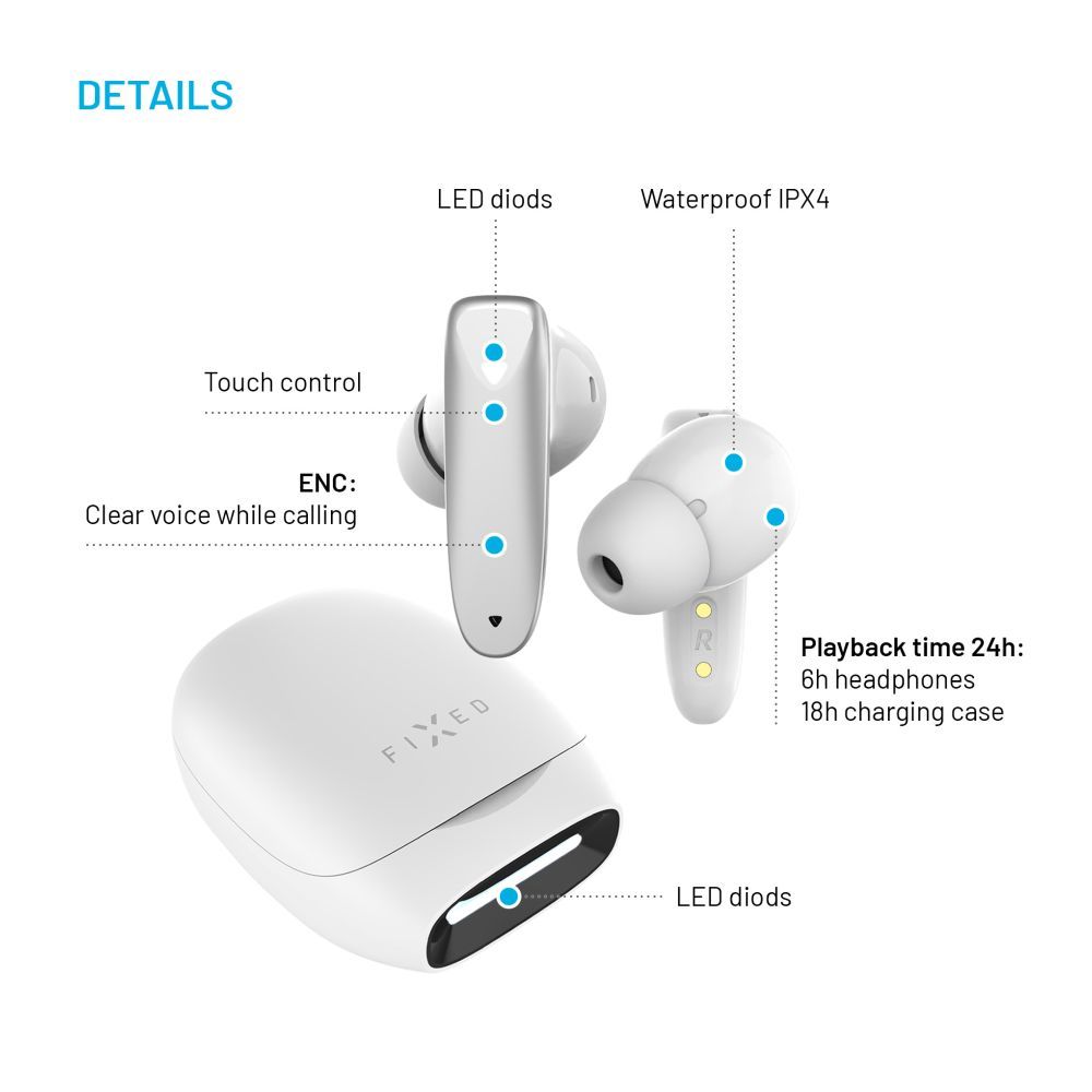 Handsfree Bluetooth Fixed Pods, TWS, Alb