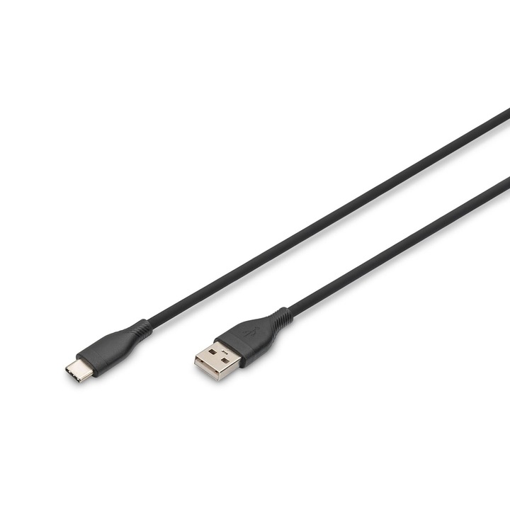 Кабел за зареждане USB-C Digitus, USB-A към USB-C, 0,5м, 60W, черен