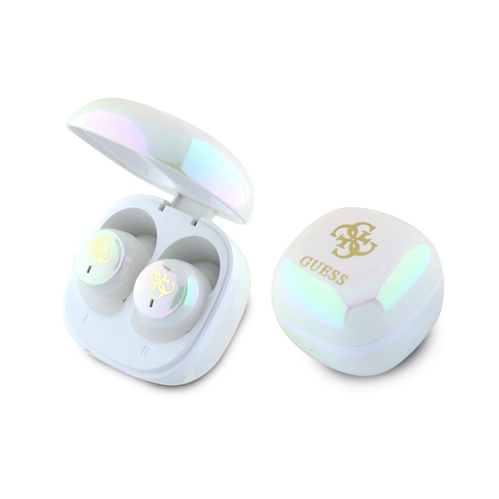 Слушалки за поставяне в ушите GUESS GUTWSJ144ESH 4G Logo Mini TWS, Bluetooth, бели