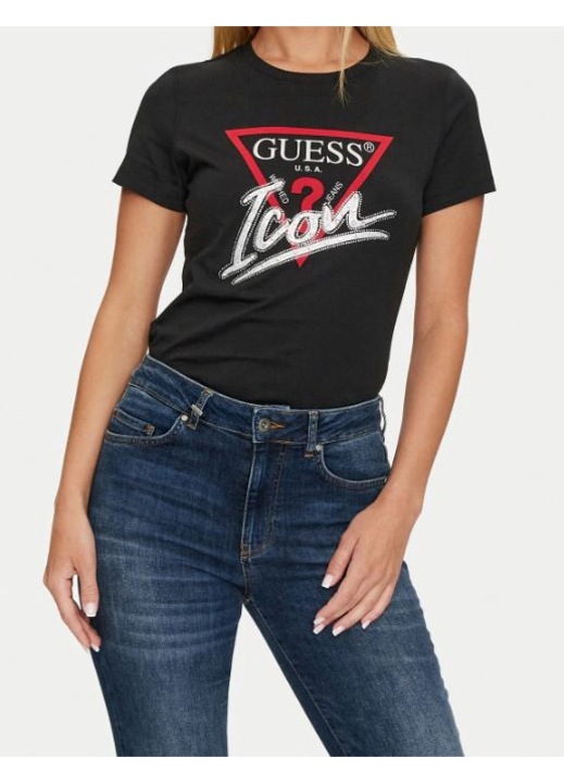 Дамска тениска Guess, памук, черна