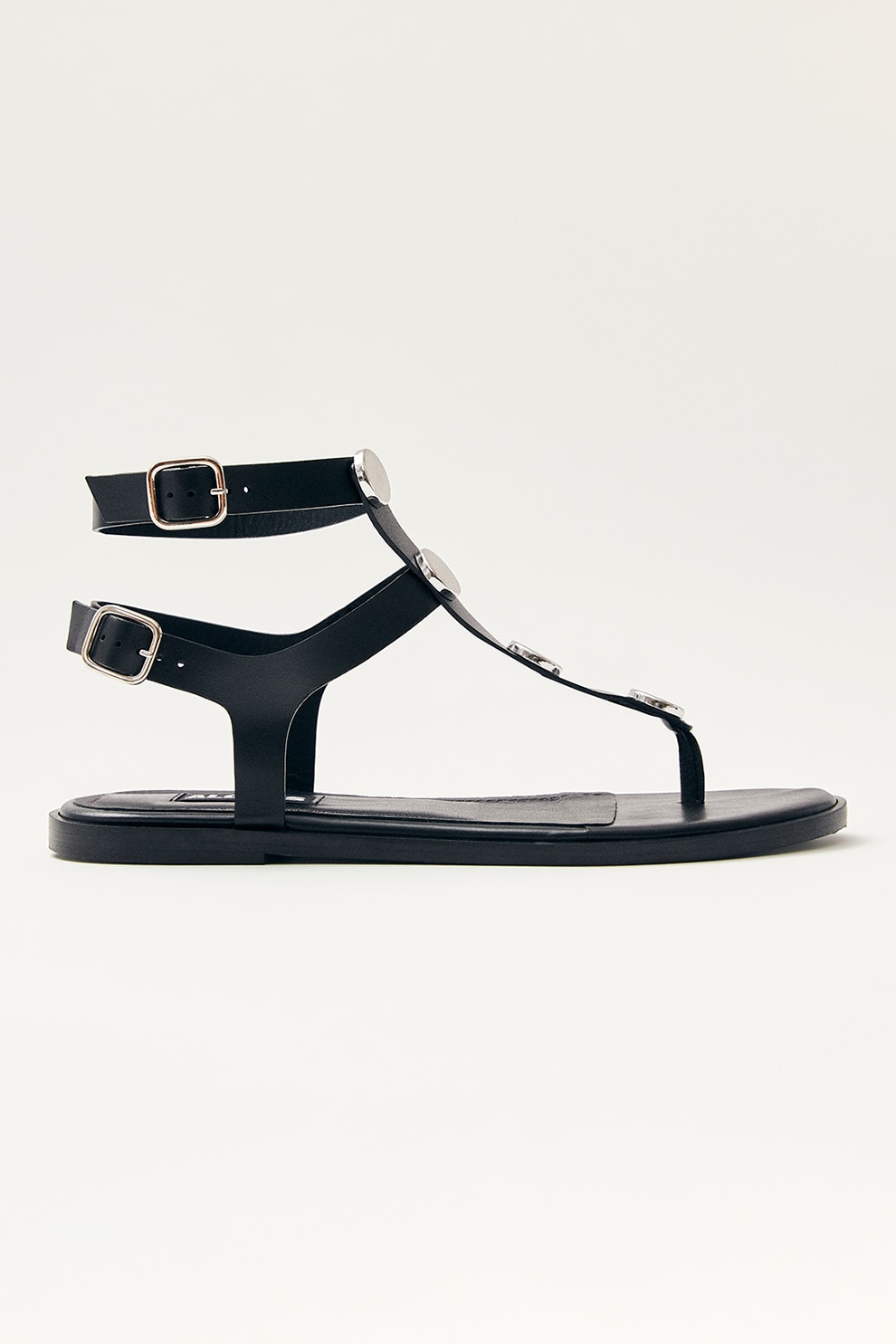 ALOHAS, Sandale de piele cu catarama dubla, Negru, 37