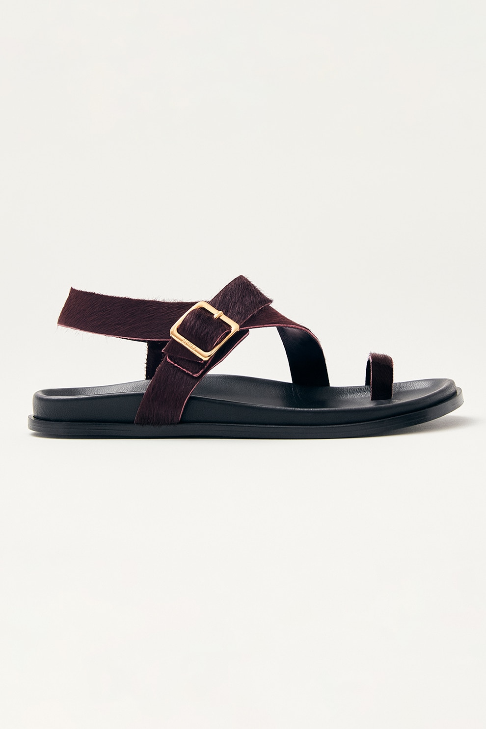 ALOHAS, Sandale din piele cu par scurt, Visiniu, 39