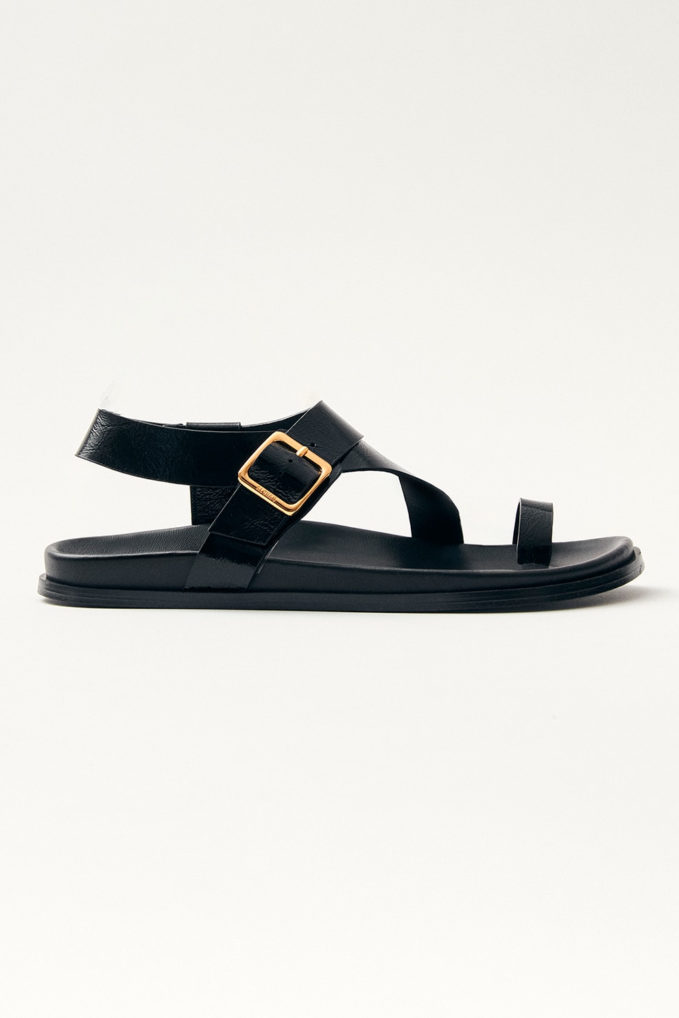 ALOHAS, Sandale de piele cu talpa plata si catarama, Negru, 38