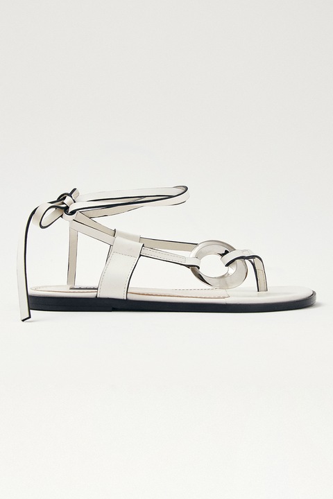 ALOHAS, Bőrszandál fémes hatású részlettel, Fehér
